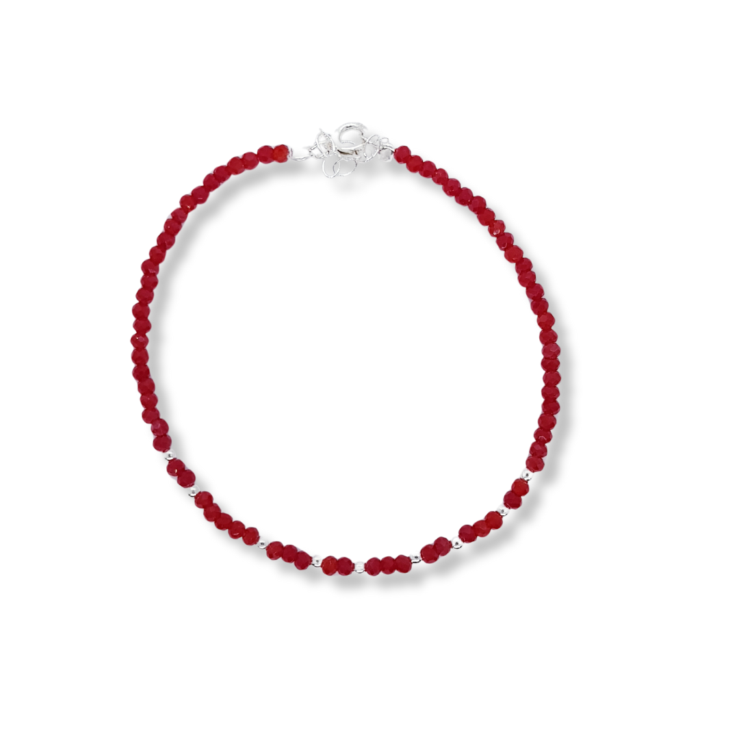 PULSERA DE CRISTALES ROJA CON DETALLES EN PLATA