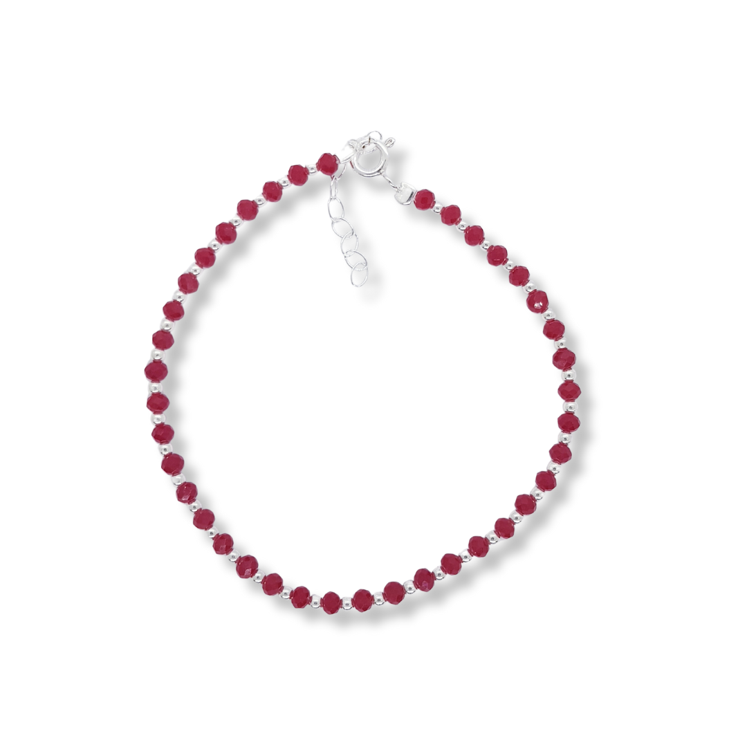 PULSERA DE CRISTALES ROJA CON DETALLES EN PLATA