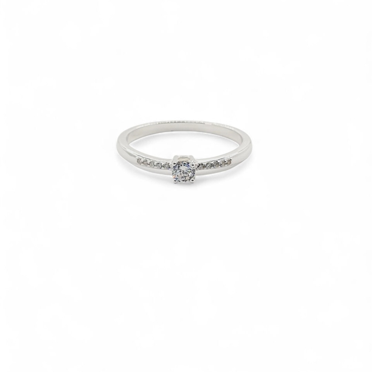 Anillo Solitario de Plata Italiana 925 con Circones