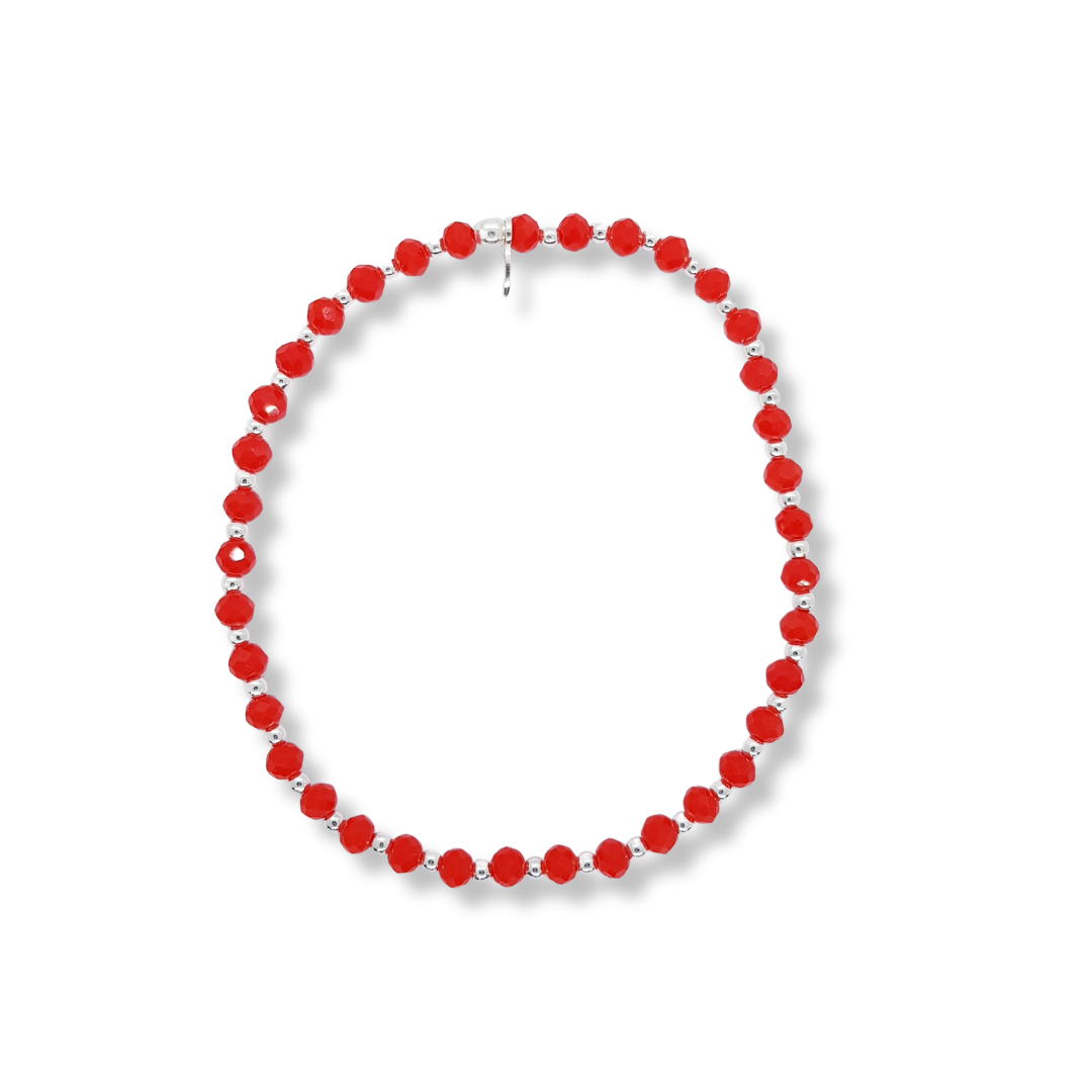 PULSERA DE CRISTALES ROJA CON DETALLES EN PLATA