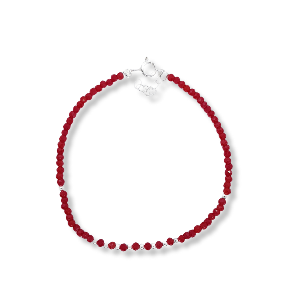 PULSERA DE CRISTALES ROJA CON DETALLES EN PLATA