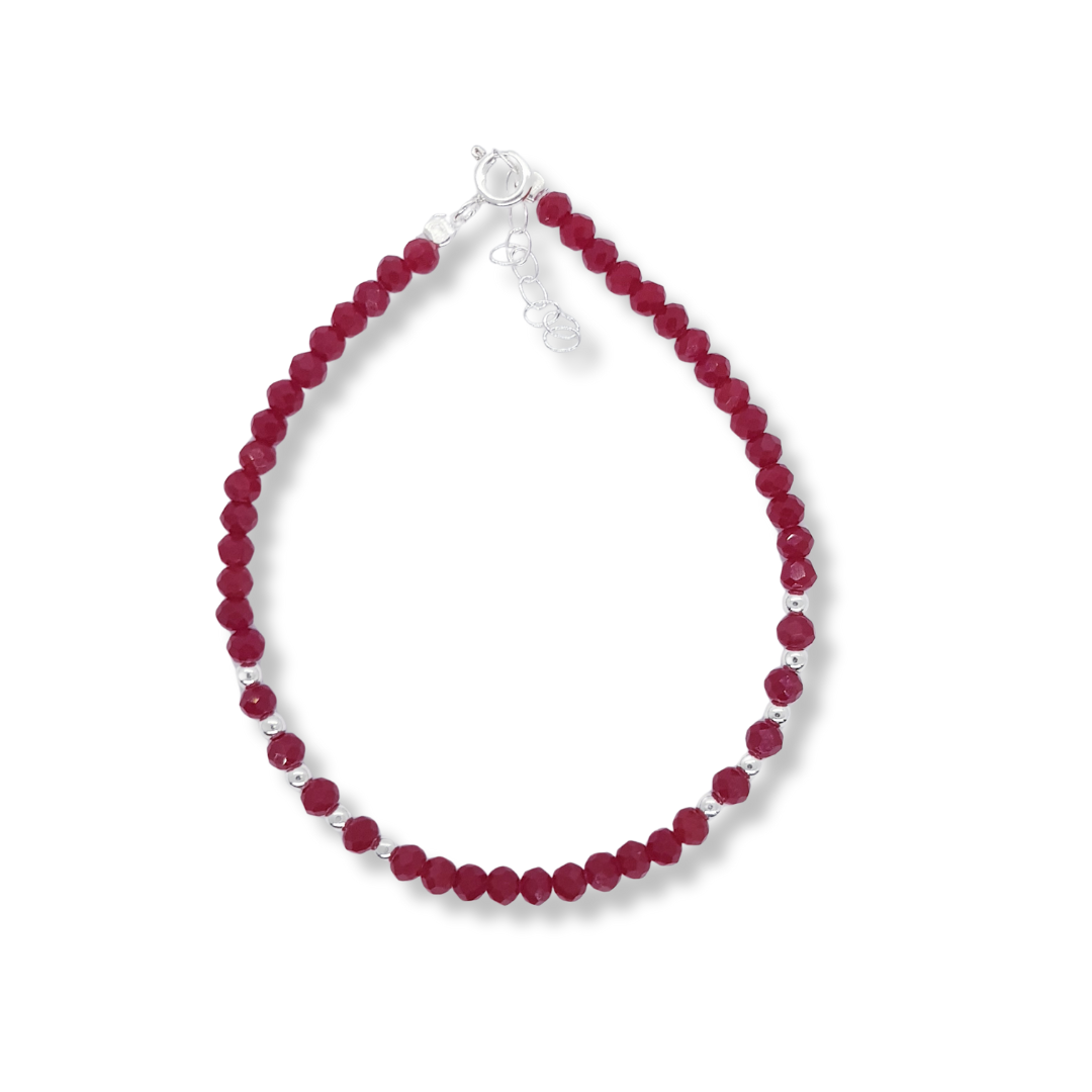 PULSERA DE CRISTALES ROJA CON DETALLES EN PLATA