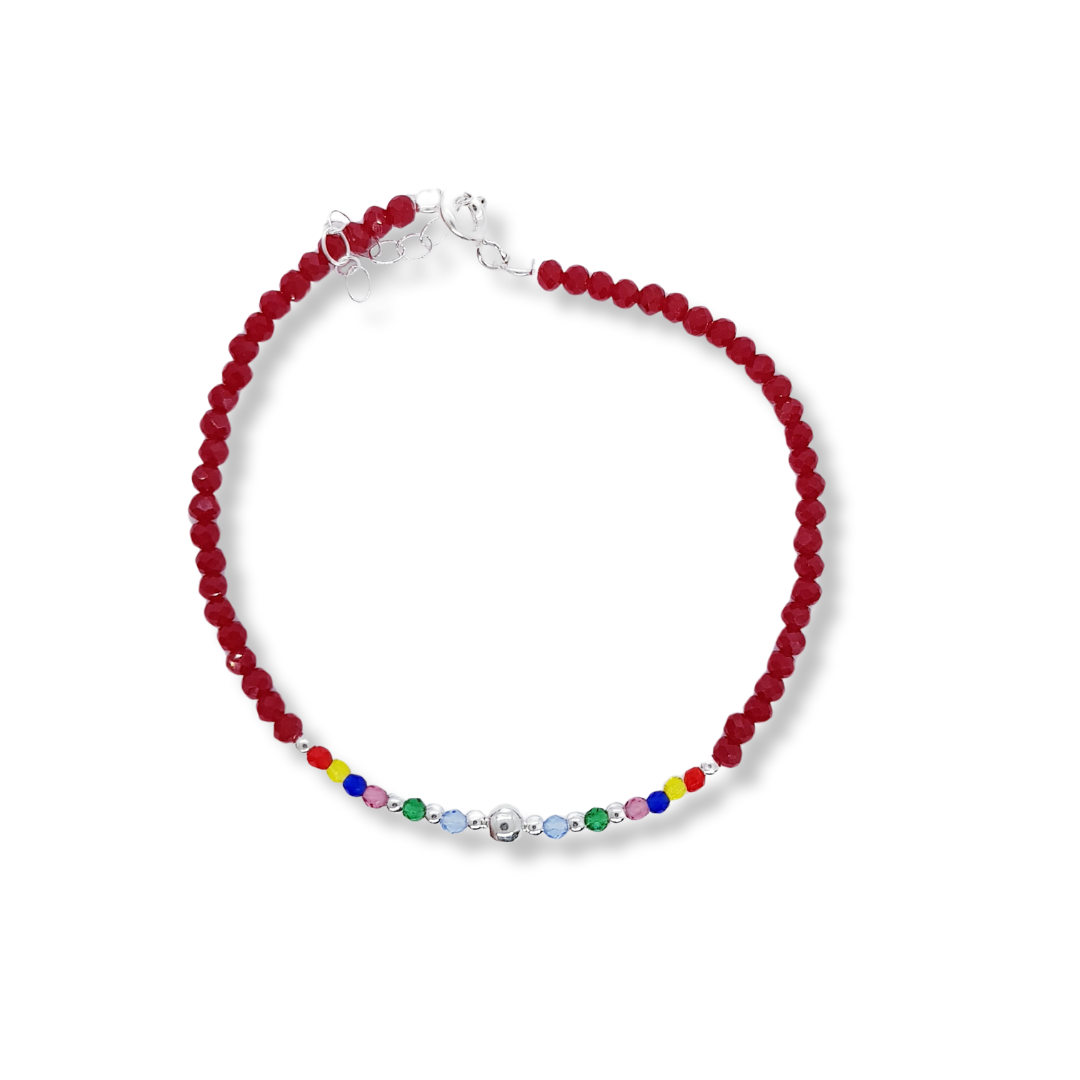 PULSERAS DE CRISTALES ROJOS CON DETALLES MULTICOLOR