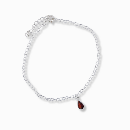PULSERA DE PLATA  GOTA GRANATE